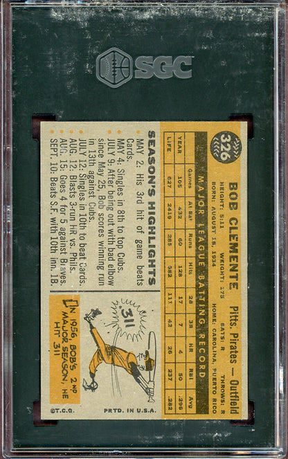 1960 TOPPS #326 BOB CLEMENTE PIRATES SGC 6 EX-MT 564126