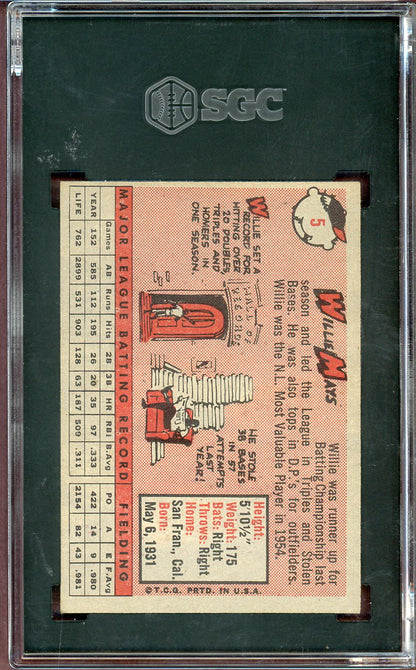 1958 TOPPS #005 WILLIE MAYS GIANTS SGC 5 EX 564128