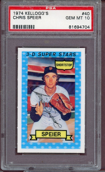 1974 Kelloggs Baseball #040 Chris Speier Giants PSA 10 GEM MINT 564134