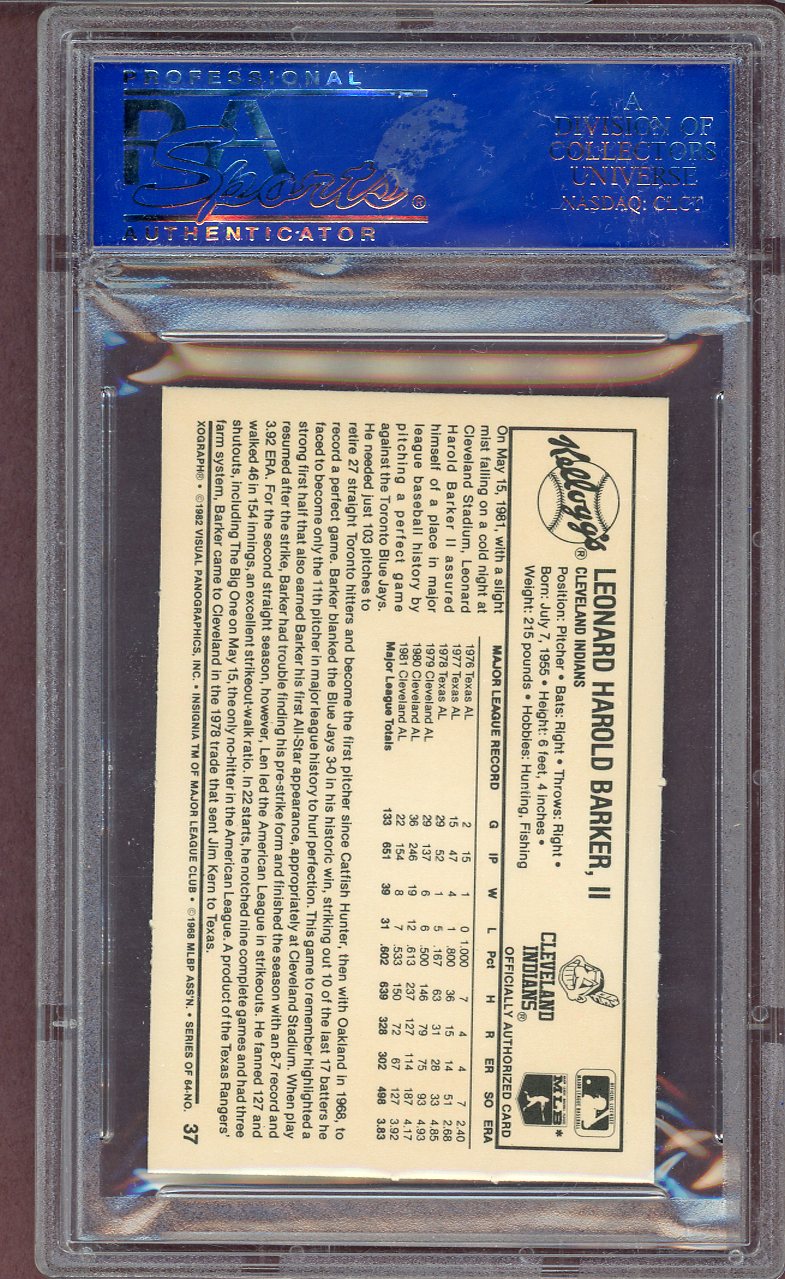 1982 Kelloggs #037 Len Barker Indians PSA 9 MINT 564135