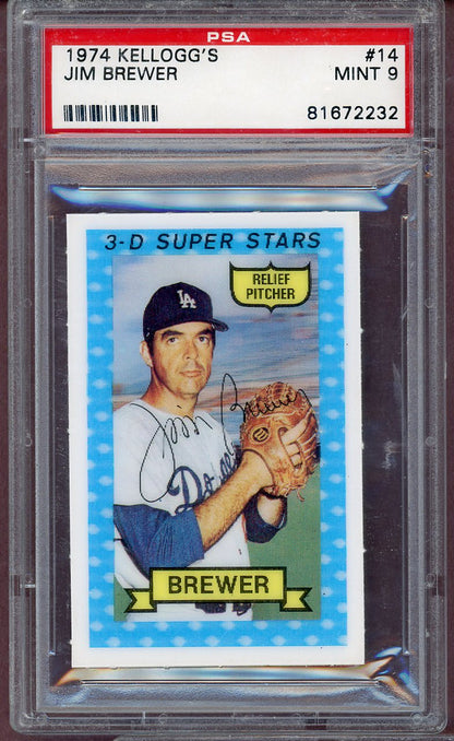 1974 Kelloggs Baseball #014 Jim Brewer Dodgers PSA 9 MINT 564137