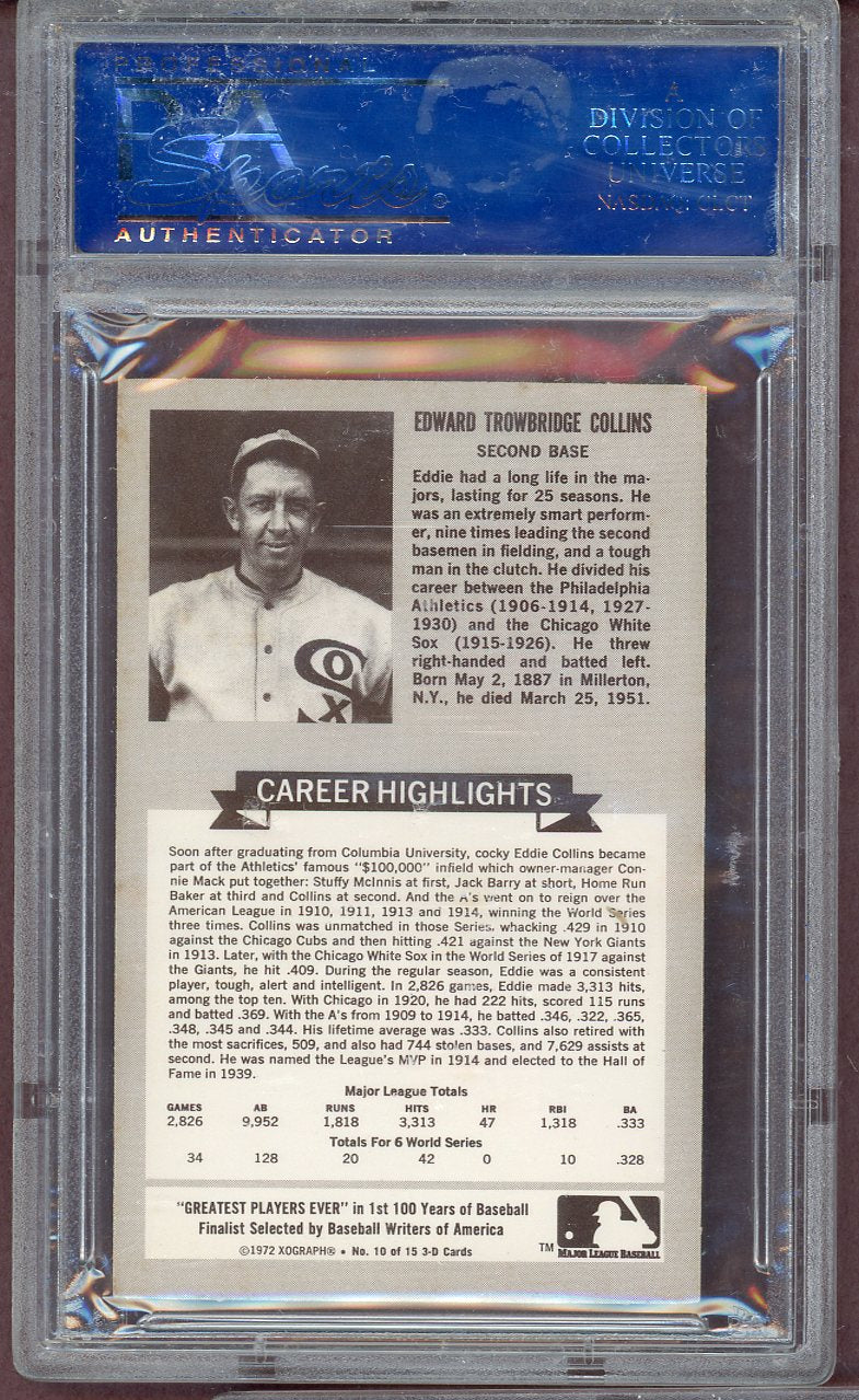 1972 Kelloggs Baseball ATG #010 Eddie Collins White Sox PSA 9 MINT 564149