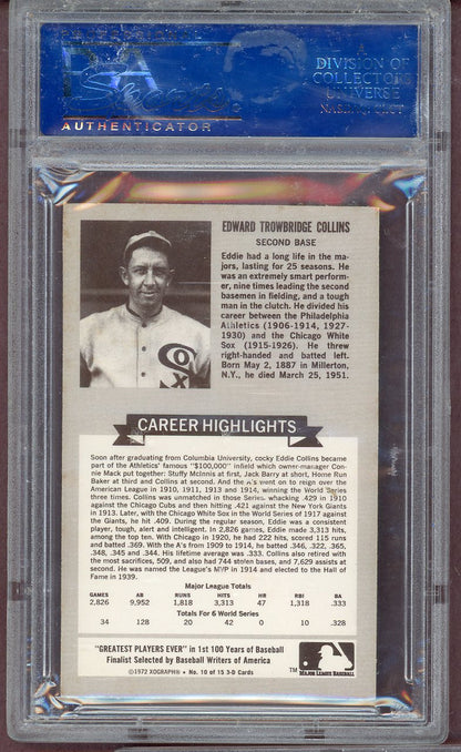 1972 Kelloggs Baseball ATG #010 Eddie Collins White Sox PSA 9 MINT 564149