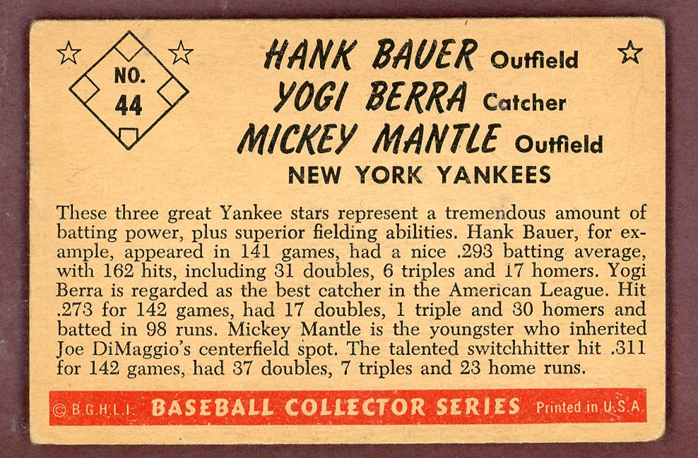 1953 Bowman Color Baseball # 44 Mickey Mantle Yogi Berra VG/VG-EX 564229