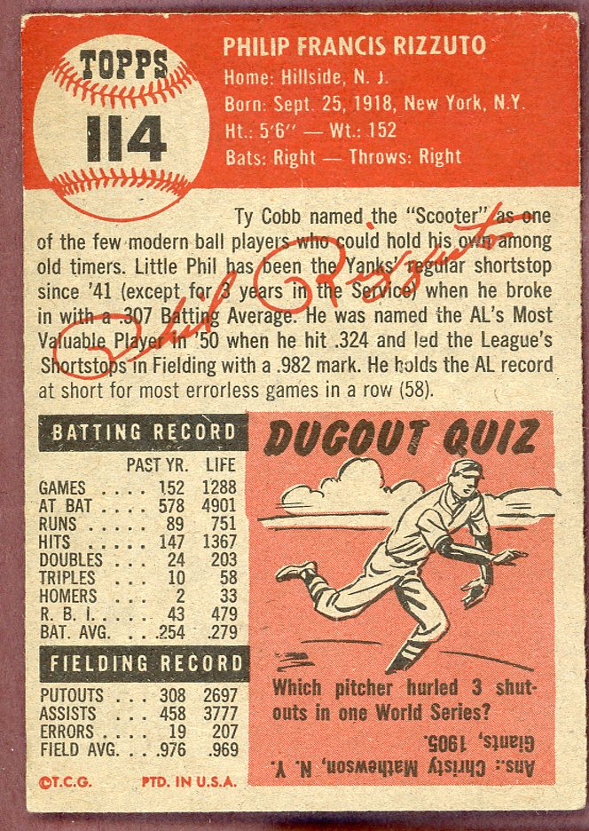 1953 Topps Baseball #114 Phil Rizzuto Yankees VG-EX 564239