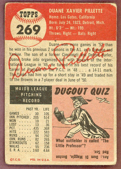 1953 Topps Baseball #269 Duane Pillette Browns GD-VG 564287
