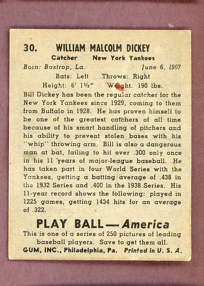1939 Play Ball # 30 Bill Dickey Yankees EX-MT 564296