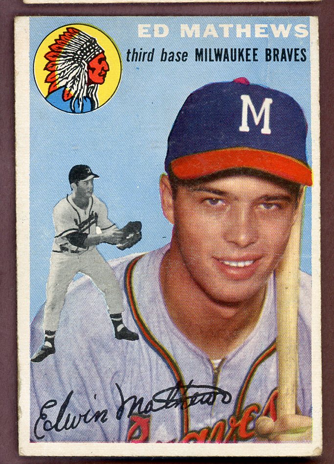 1954 Topps Baseball # 30 Eddie Mathews Braves VG 564305