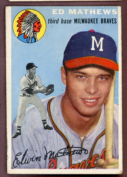 1954 Topps Baseball # 30 Eddie Mathews Braves VG 564305