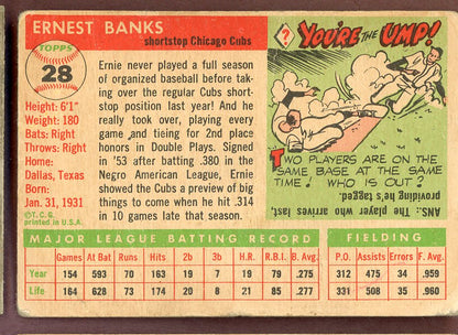 1955 Topps Baseball # 28 Ernie Banks Cubs Fair 564317