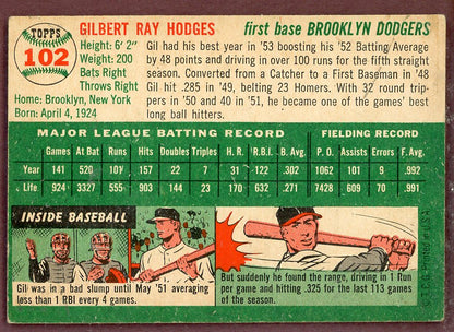 1954 Topps Baseball #102 Gil Hodges Dodgers EX+/EX-MT 564318