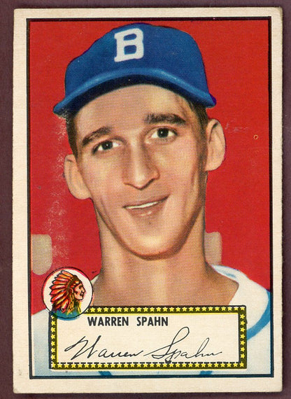 1952 Topps Baseball # 33 Warren Spahn Braves VG-EX Red 564321