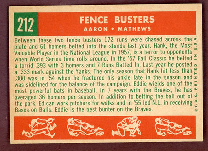 1959 Topps Baseball #212 Hank Aaron Eddie Mathews EX-MT 564435
