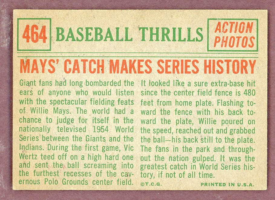1959 Topps Baseball #464 Willie Mays IA Giants EX+/EX-MT 564442