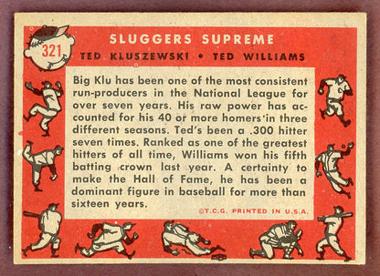 1958 Topps Baseball #321 Ted Williams Ted Kluszewski EX+/EX-MT 564465