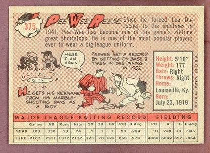 1958 Topps Baseball #375 Pee Wee Reese Dodgers EX-MT 564475