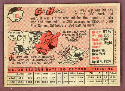 1958 Topps Baseball #162 Gil Hodges Dodgers EX-MT 564480