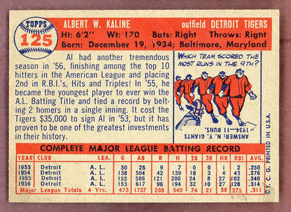 1957 Topps Baseball #125 Al Kaline Tigers EX+/EX-MT 564484