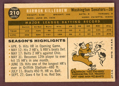 1960 Topps Baseball #210 Harmon Killebrew EX-MT 564507