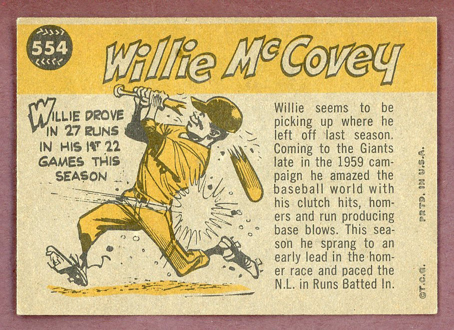 1960 Topps Baseball #554 Willie McCovey A.S. Giants EX+/EX-MT 564509