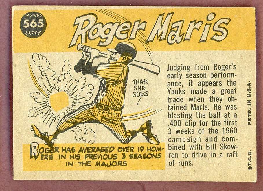 1960 Topps Baseball #565 Roger Maris A.S. Yankees EX-MT 564510