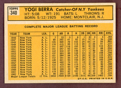1963 Topps Baseball #340 Yogi Berra Yankees EX+/EX-MT 564529