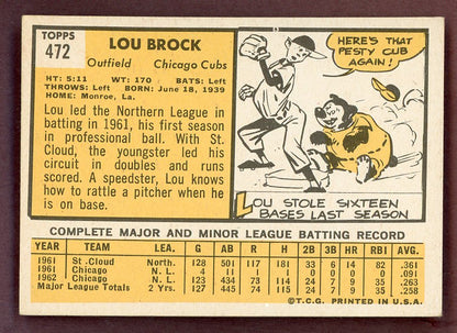 1963 Topps Baseball #472 Lou Brock Cubs EX+/EX-MT 564539