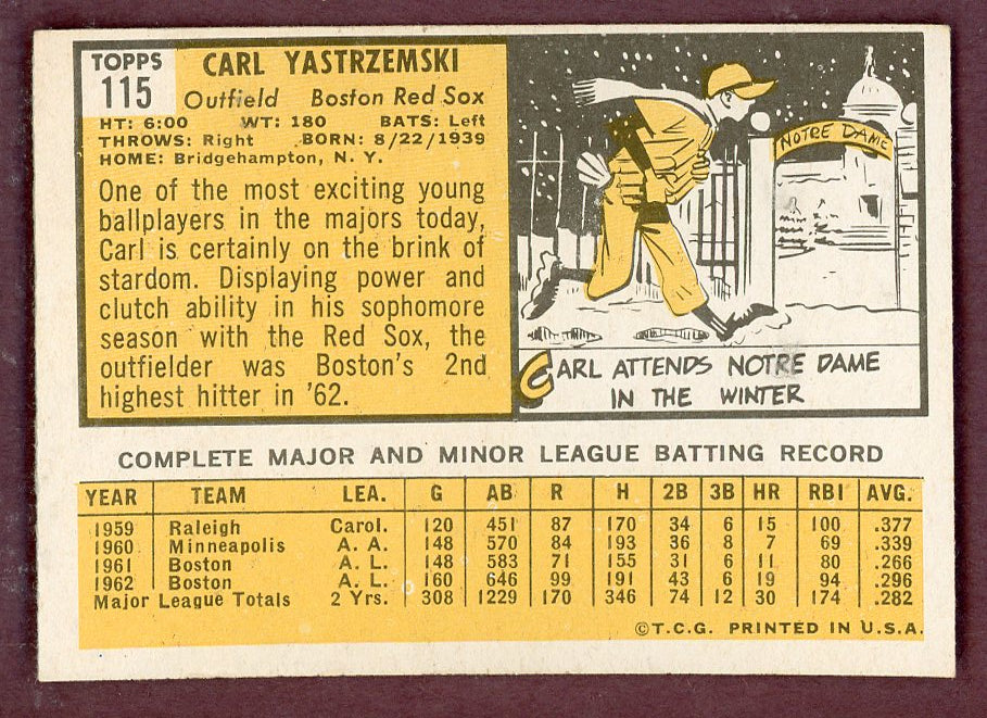 1963 Topps Baseball #115 Carl Yastrzemski Red Sox EX+/EX-MT 564540