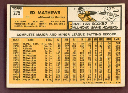 1963 Topps Baseball #275 Eddie Mathews Braves NR-MT 564548