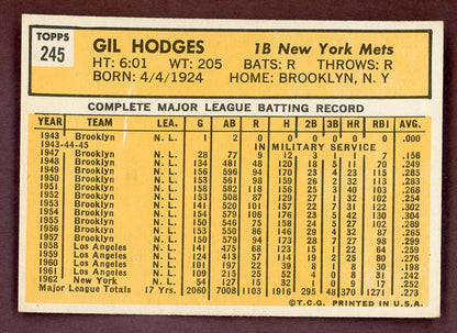 1963 Topps Baseball #245 Gil Hodges Mets EX-MT 564554