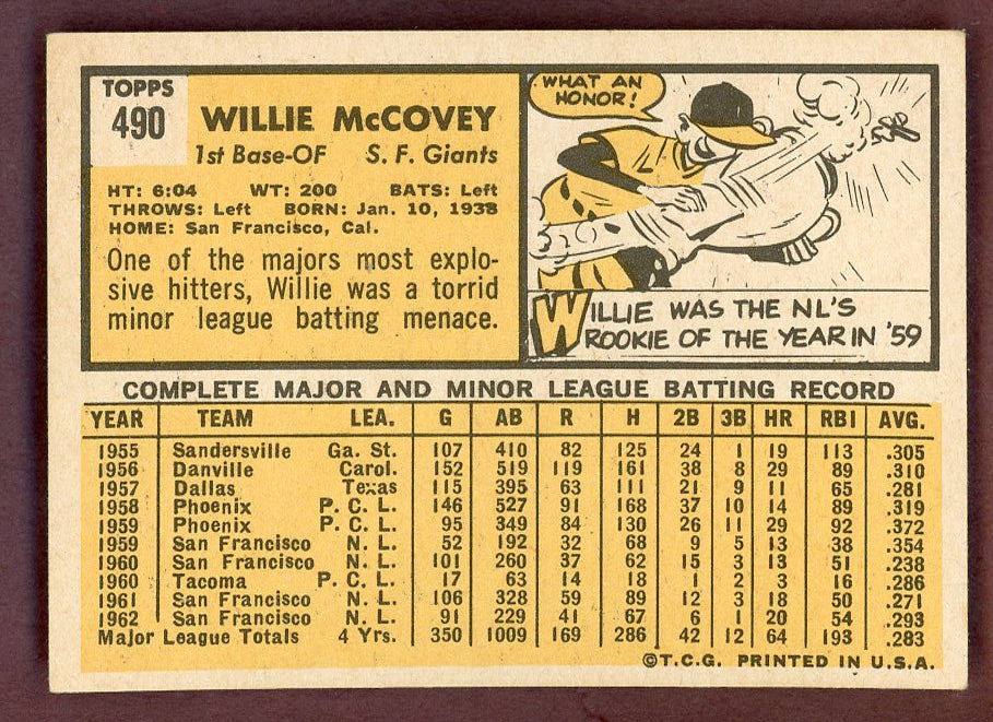 1963 Topps Baseball #490 Willie McCovey Giants NR-MT 564555