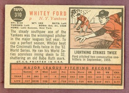 1962 Topps Baseball #310 Whitey Ford Yankees VG-EX 564574