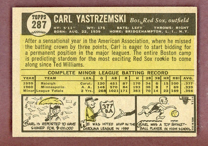 1961 Topps Baseball #287 Carl Yastrzemski Red Sox EX-MT 564578