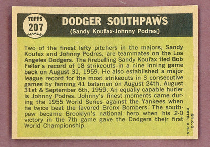 1961 Topps Baseball #207 Sandy Koufax Johnny Podres EX-MT 564579