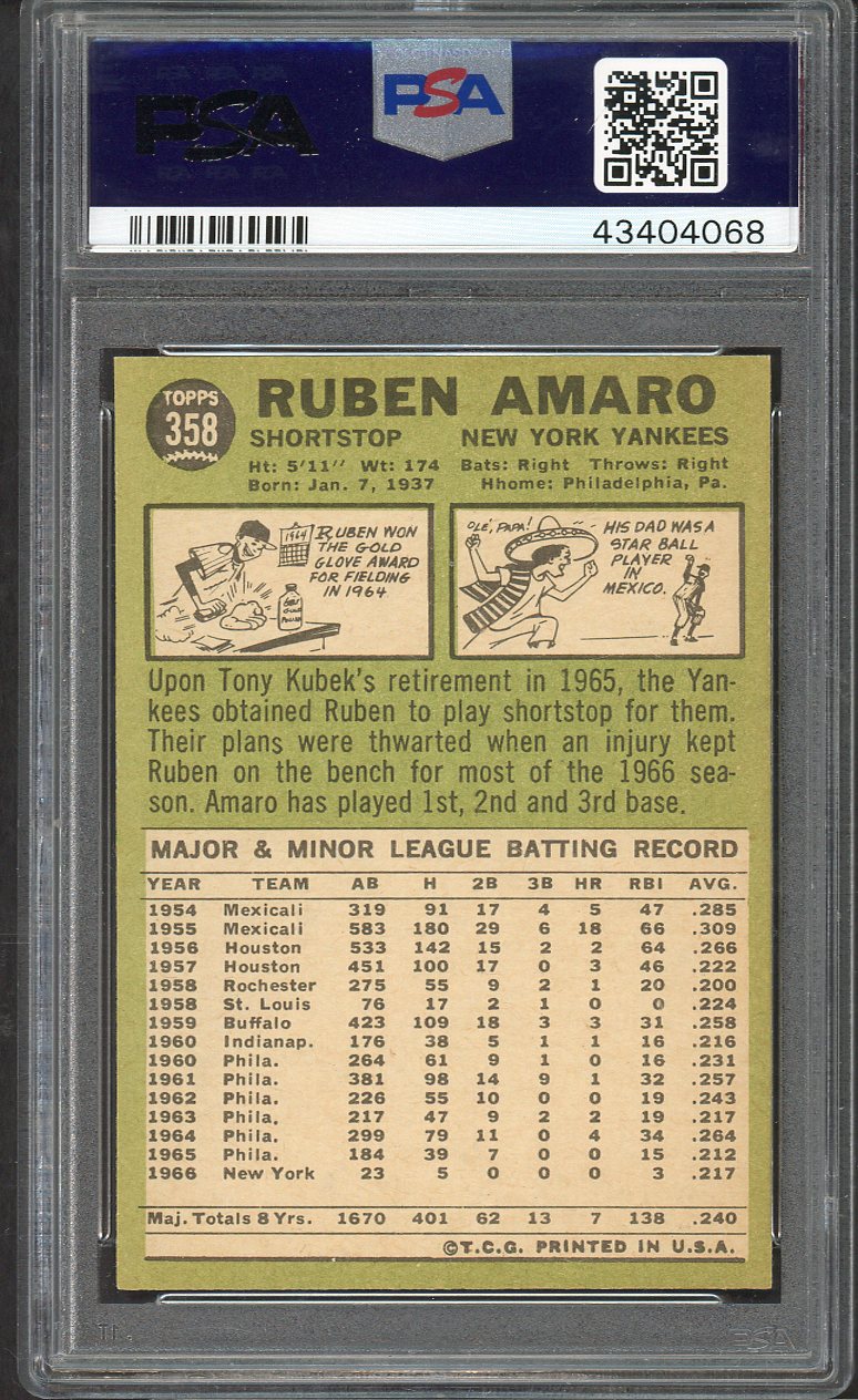 1967 Topps Baseball #358 Ruben Amaro Yankees PSA 8 NM/MT 564585