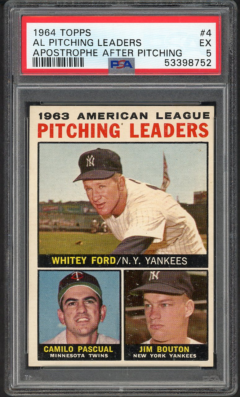 1964 Topps Baseball #004 A.L. Win Leaders Whitey Ford PSA 5 EX 564587