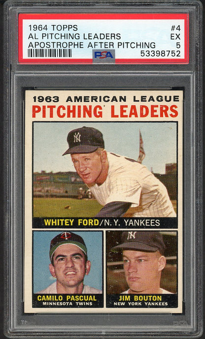 1964 Topps Baseball #004 A.L. Win Leaders Whitey Ford PSA 5 EX 564587