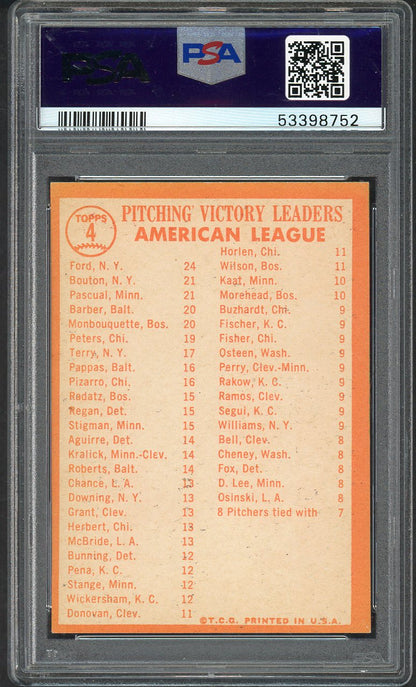 1964 Topps Baseball #004 A.L. Win Leaders Whitey Ford PSA 5 EX 564587