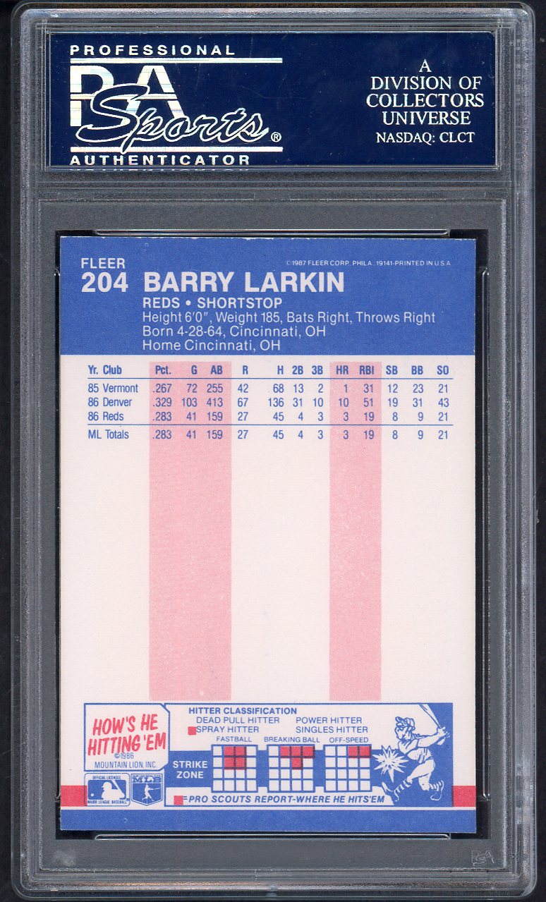 1987 Fleer #204 Barry Larkin Reds PSA 9 MINT 564588