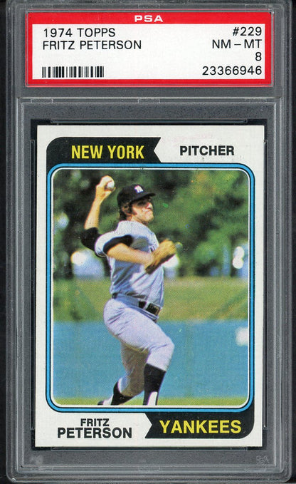 1974 Topps Baseball #229 Fritz Peterson Yankees PSA 8 NM/MT 564594