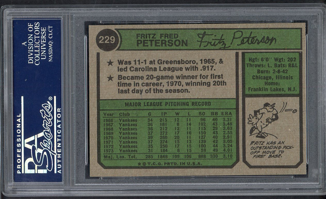 1974 Topps Baseball #229 Fritz Peterson Yankees PSA 8 NM/MT 564594