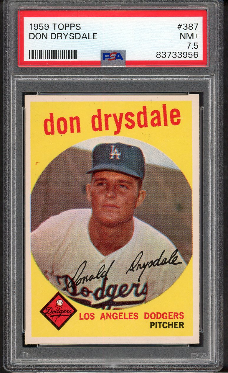 1959 Topps Baseball #387 Don Drysdale Dodgers PSA 7.5 NM+ 564602