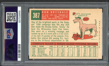 1959 Topps Baseball #387 Don Drysdale Dodgers PSA 7.5 NM+ 564602