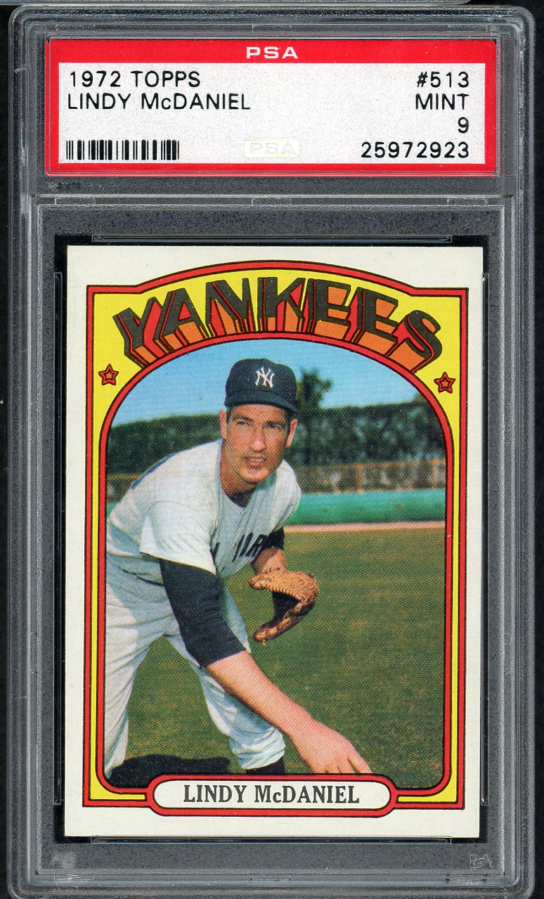 1972 Topps Baseball #513 Lindy McDaniel Yankees PSA 9 MINT 564620