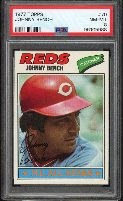 1977 Topps Baseball #070 Johnny Bench Reds PSA 8 NM/MT 564621