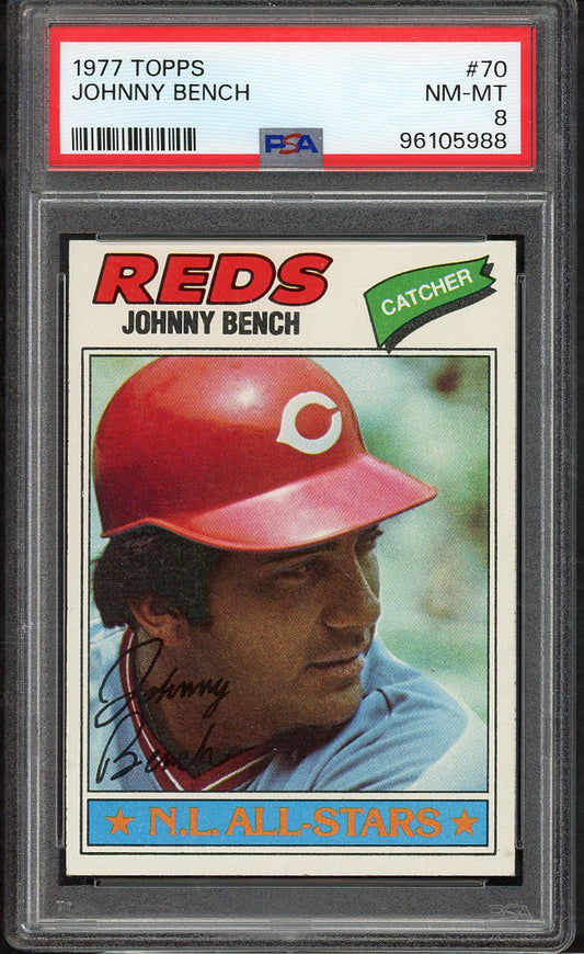1977 Topps Baseball #070 Johnny Bench Reds PSA 8 NM/MT 564621