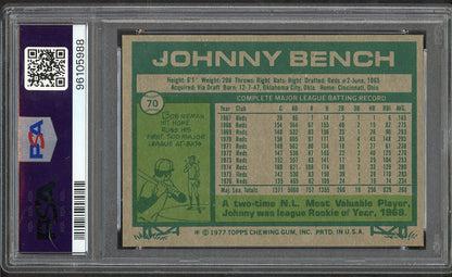 1977 Topps Baseball #070 Johnny Bench Reds PSA 8 NM/MT 564621