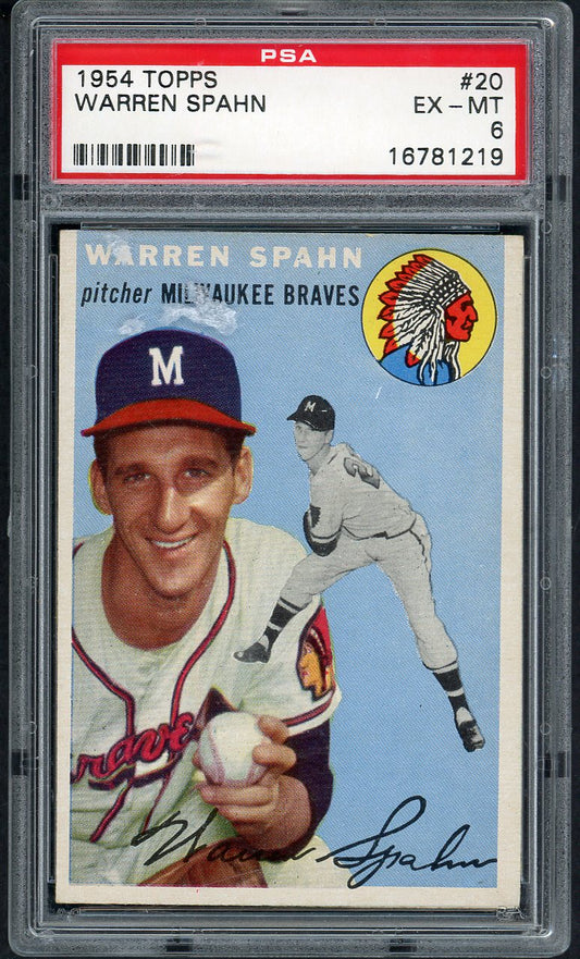 1954 Topps Baseball #020 Warren Spahn Braves PSA 6 EX-MT 564624