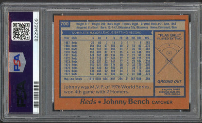 1978 Topps Baseball #700 Johnny Bench Reds PSA 8 NM/MT 564625
