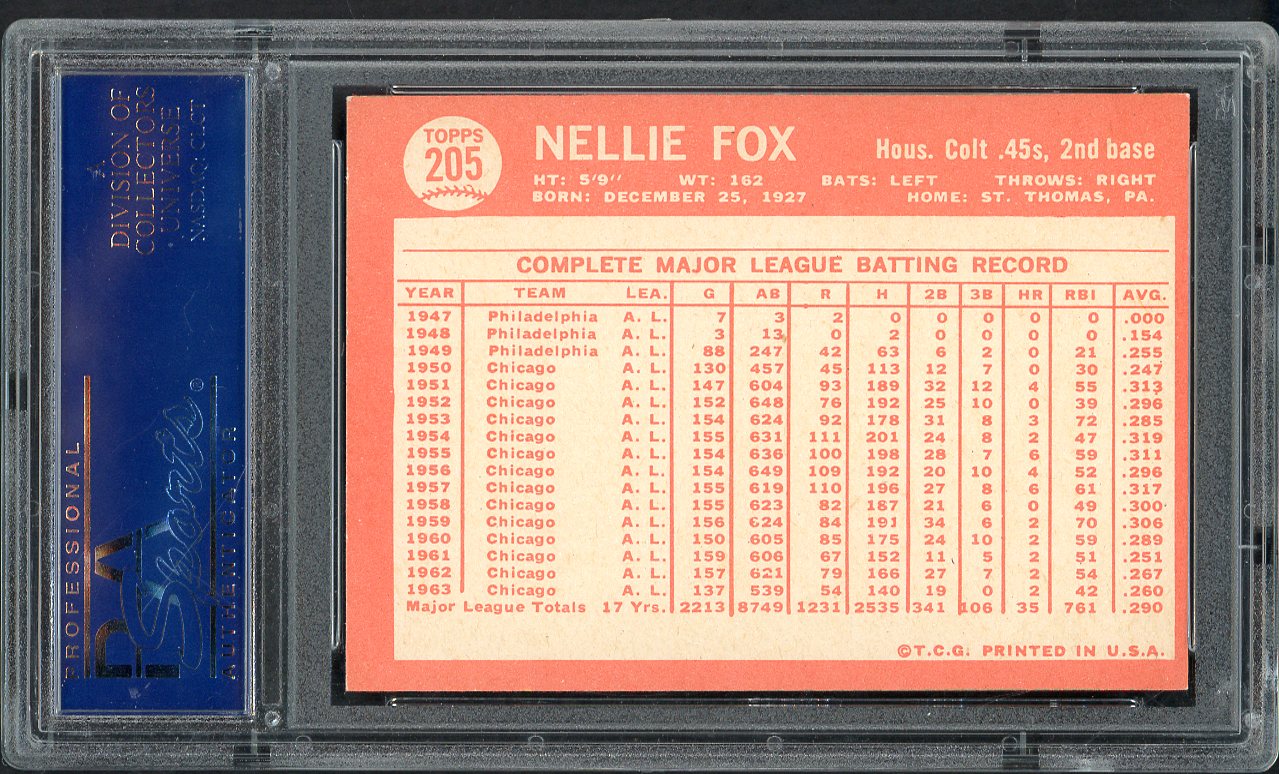 1964 Topps Baseball #205 Nellie Fox Colt .45s PSA 8 NM/MT 564627